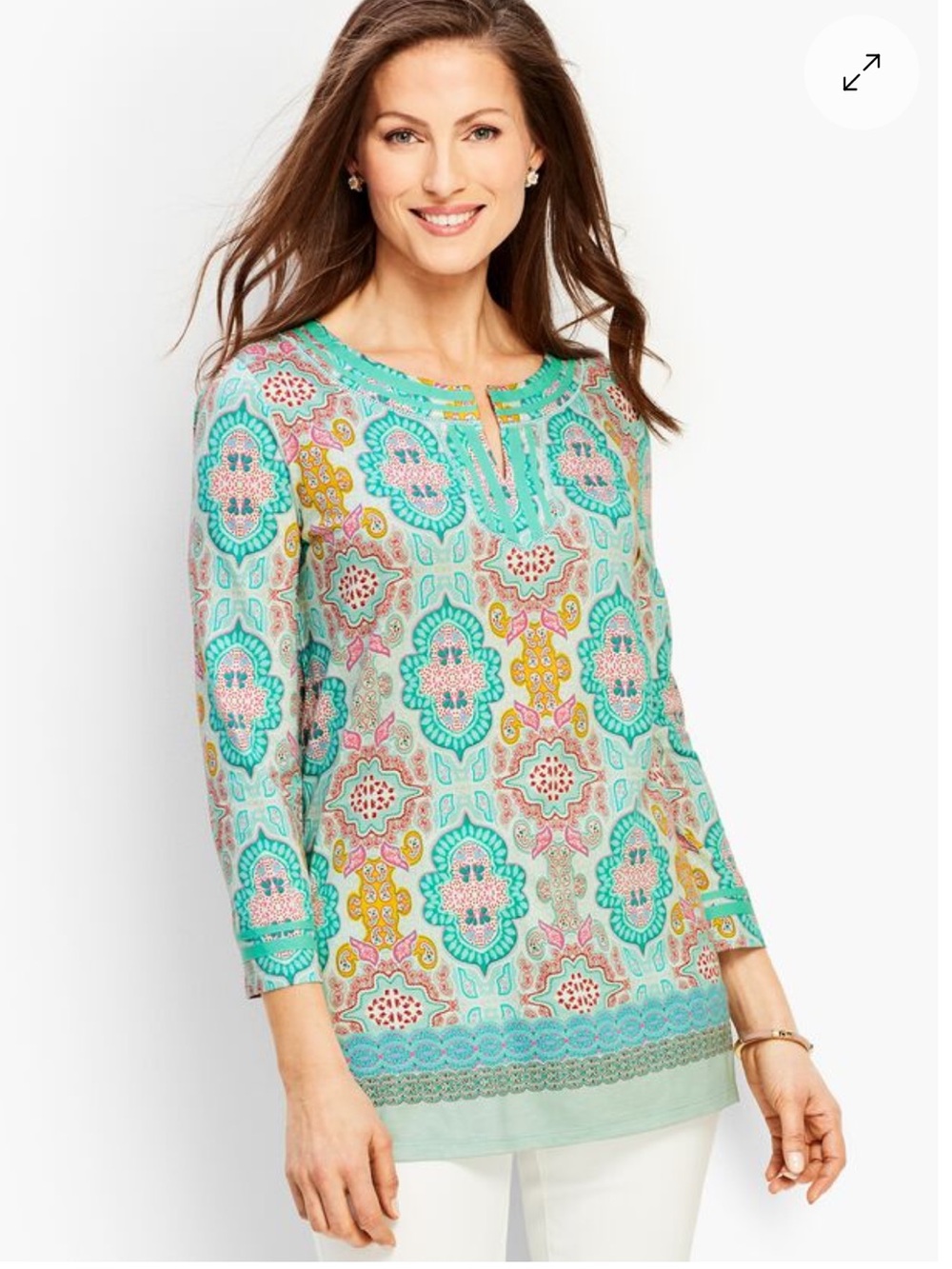 Talbots Women's S Moroccan Medallion Split-Neck Tunic